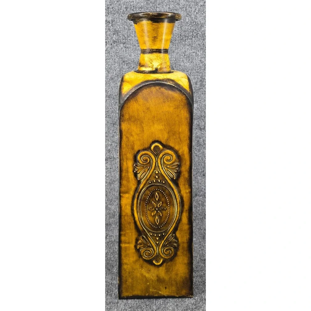 Embossed Metal Floor Vase Yellow Distressed Large 30